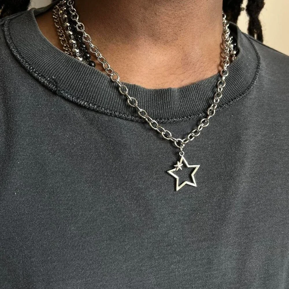 y2k 2000s star chain cute goth grunge silver necklace